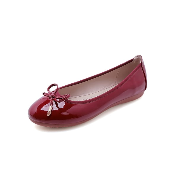 Woobling Women's Walking Shoes Non-slip Flats Memory Loafers Anti-Slip Slip-Ons Ballets Casual Shoe Patent Leather Wine Red 8