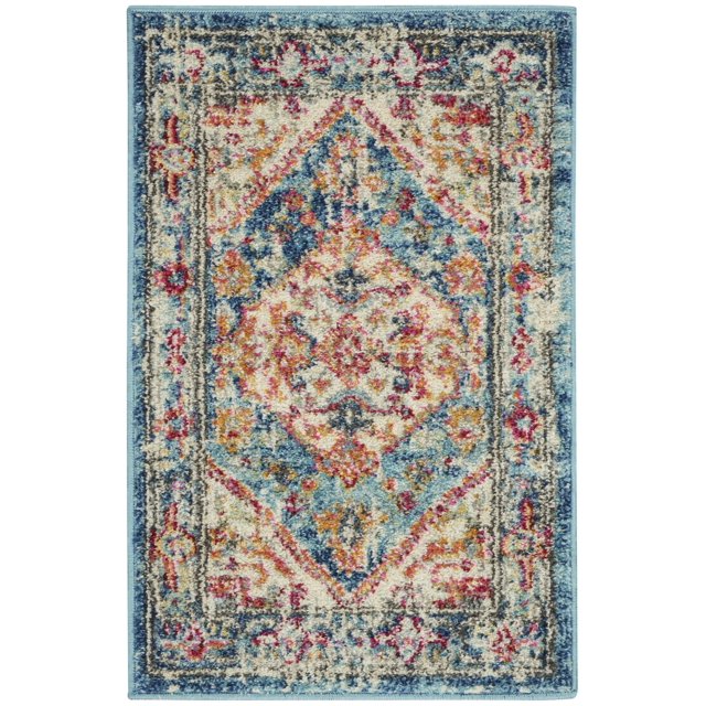homeroots home decor 385546 2’ x 3’ Ivory and Light Blue Distressed Scatter Rug