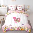 thumbnail image 1 of Erosebridal Ensemble de Literie Complet Format Double à Initiale Florale, Ensemble de Lit Fleurs et Papillons, Déco de Chambre pour Ados, Réversible, 7 Pcs, 1 of 1
