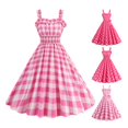 thumbnail image 2 of Women Dress Princess Style A-line Big Hem Shirring Ruffle Color Matching Tight Elastic Waist Sleeveless Christmas Party Prom Dress, 2 of 9