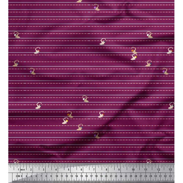 Soimoi Rayon Crepe Fabric Swimming Pool Race Sports Print Fabric by The Yard 46 Inch Wide