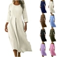 thumbnail image 1 of Pisexur Robes en Coton et Lin pour Femmes Décontractées Unies à Boutons Longues Robes Mode Col Rond Manches 3/4 Robe Maxi Fluide pour Quotidien, Travail, Plage P-2TG, Violet, 1 of 9