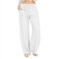 thumbnail image 3 of Women‘s Linen Plus Size High Waisted Loose Fit Pants Drawstring Closure Gothic Trousers for Women, 3 of 4