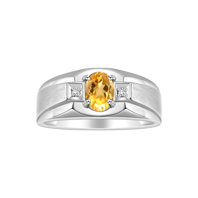 RYLOS Men's Rings Sterling Silver Classic 7X5MM Oval Gemstone & Diamond Ring Citrine November Birthstone Rings For Men, Silver Rings, Size 11