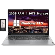 Lenovo IdeaPad 1 15.6" HD Laptop, Intel Pentium Silver N6000, 20GB RAM, 1.16TB Storage (1TB SSD+160GB Docking Station Set), Intel UHD Graphics, 1 Year Office 365, Num Pad, HD Camera, Win 11 S, Gray