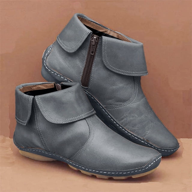 EGNMCR Bottines pour Femmes Bottes Décontractées Plates Rétro à Fermeture Éclair pour Femmes Fermeture Éclair Latérale Bout Rond Bottes Chaussures