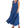 thumbnail image 1 of JIRNDf Robes Maxi d'Été pour Femmes Tendance Couleur Unie Col Rond Poches Longues Robes d'Été Quotidiennes pour Femmes Robe Boho Bleue TTTG, 1 of 7