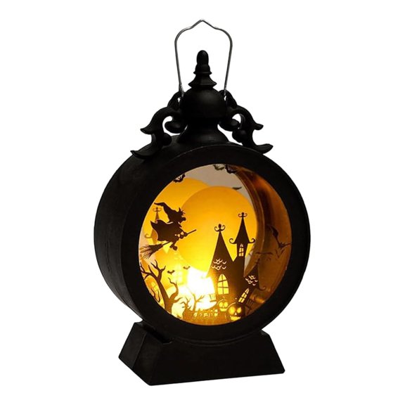 DJN Clearance Desktop Ornament LED Halloween Retro Candle Portable Wind Round Atmosphere Ornaments Electronic Decorative Lamp Glass Yellow One Size