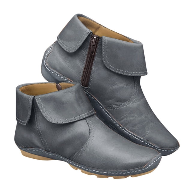 Kcodviy Bottes en Cuir à la Cheville Non Femmes Bottes Léopard à Enfiler Femmes Fermeture Éclair Bout Largeur Grand Bottes pour Femmes Bottines Bout Rond Chaussures Décontractées Bottes de Motard pour Femmes Bottes