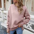 thumbnail image 2 of IROINID T-Shirt à Manches Longues en Polyester Réduit pour Femmes Chemises en Coton pour Femmes Quotidien Nouveau Bas Fendu en Molleton Col Rond Chandail avec Peluche et Chandail Épaissi, Pink, 2 of 8