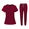 thumbnail image 1 of lionlar Nursing Uniforms Scrub Set V Neck Tops Jogger Pants Work suits for Healthcare Red, 1 of 9