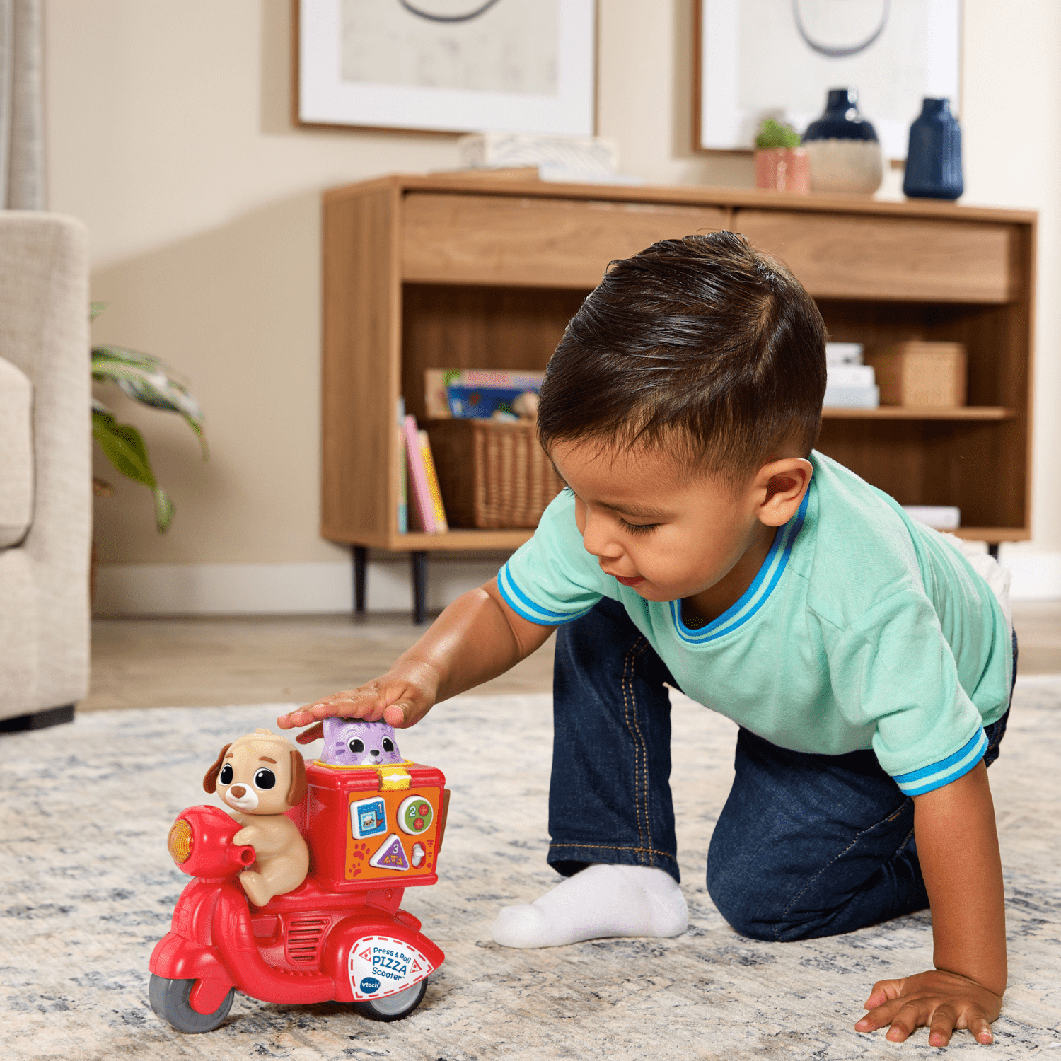 VTech Presse et Roule Scooter rapido avec chiot et chaton - Jouets pour tout-petits - Version anglaise, 12-36 Mois