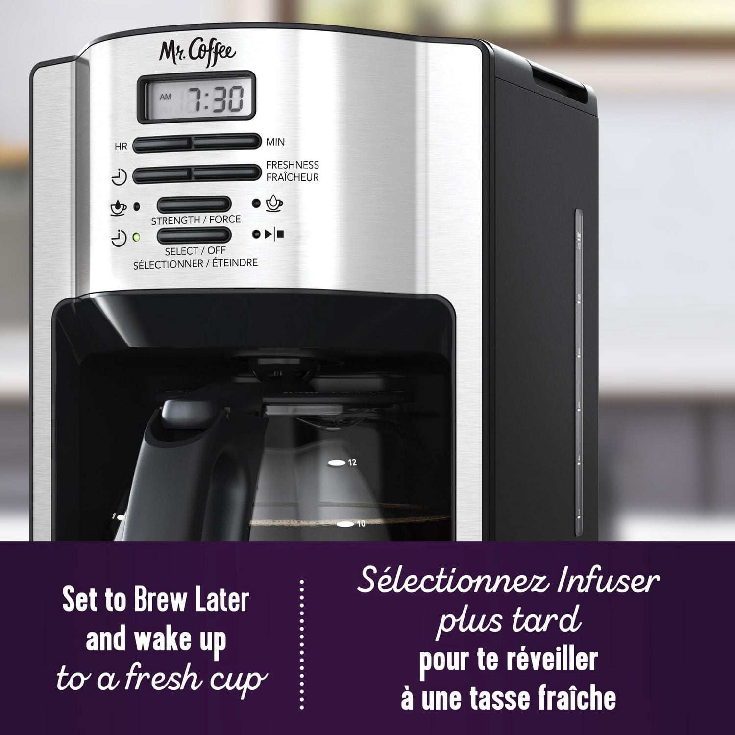 Cafetière programmable Mr. Coffee à 12 tasses avec système d'infusion rapide, acier inoxydable