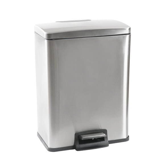 Hometrends 40 Litre Stainless Steel Pedal Trash Can for Kitchen, Removable interior pail with bag cinch for a tight fit, Fingerprint-Resistant Finish