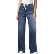Yourumao Jeans droit pour les femmes Drawstrings élastiques taille Jeans Loose Denim Pantalons Summer Classic Jean Pantalon avec Poche