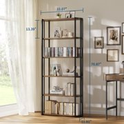 Yiwa Large Industrial Wood and Metal Bookshelf, Arched 6 Shelf Bookcase for Living Room or Study
