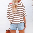 thumbnail image 4 of Penkiiy Hauts pour Femmes à Rayures 2025 Mode T-Shirts à Manches 3/4 pour Femmes Design à Blocs de Couleur T-Shirt Basique Ample 2TG Kaki, 4 of 6