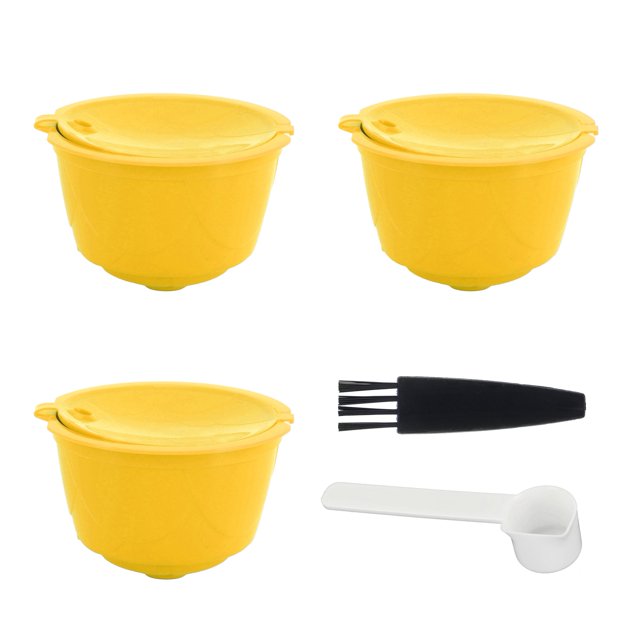 Machine à Café Capsule Kit Réutilisable Café Filtre Tasse Accessoires Adapté pour DOLCE Gosto (Jaune 3 Capsules1 Cuillère 1 Brosse)