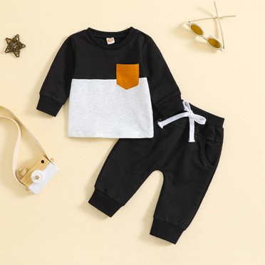 LSLJS Vêtements pour Tout-Petit Garçon Bébé T-Shirt à Manches Longues à Rayures Col Ras du Cou + Ensemble Pantalon Uni à Cordon Tenues d'Automne pour Nourrisson