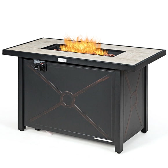 Gymax Foyer Rectangulaire au Propane de 42 Pieds' 60 000 Btu Chauffage Table d'Extérieur avec Housse