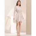 thumbnail image 2 of INSPIRE CHIC Robe Fleurie pour Femme Froncée Manches 3/4 Ourlet Asymétrique Robes Smockées Blanc P, 2 of 6