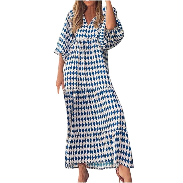 RKSTN Robes pour Femme Robe à Imprimé Floral à Manches Bouffantes Grande Taille Robe à Manches Courtes à Col en V Fluide Robe Maxi de Soirée