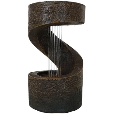 Sunnydaze Indoor Contemporary Decorative Polyresin Winding Showers Tabletop Water Fountain with LED Lights - 14" - Brown