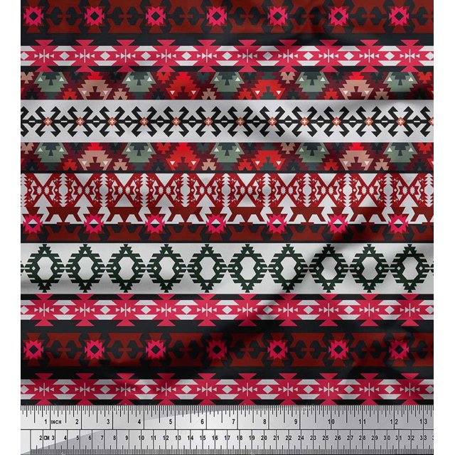 Soimoi Poly Georgette Fabric Aztec Southwestern Printed Fabric 1 Yard 42 Inch Wide