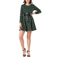 thumbnail image 2 of INSPIRE CHIC Robe-Chemise Trapèze à Carreaux pour Femme à Manches Longues avec Ceinture S Vert Buffle, 2 of 7