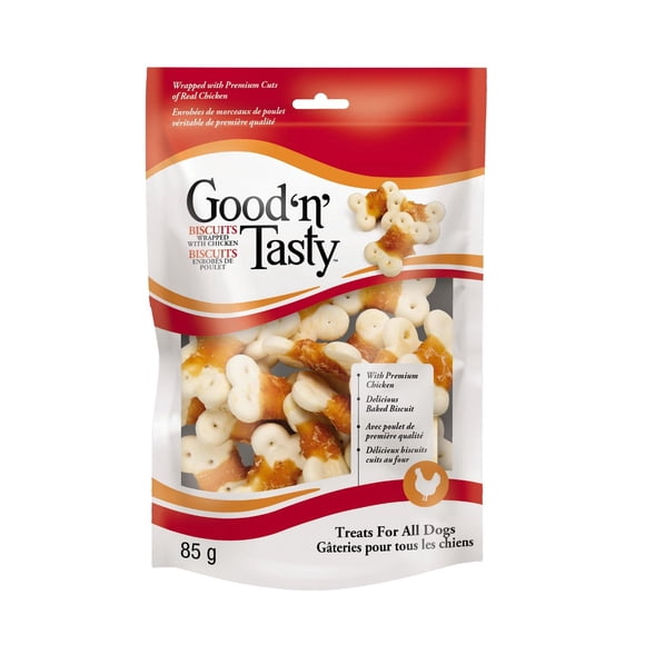 Good'N'Tasty Biscuits Wrapped with Chicken Jerky, 85 Grams, Rawhide-Free, For All Dogs