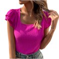 thumbnail image 1 of RKSTN Womens Tops Fashion Short Sleeve Round Neck Pleated Comfortable Blouses Tops Slim Fit Solid Color Versatile Summer Tops, 1 of 4