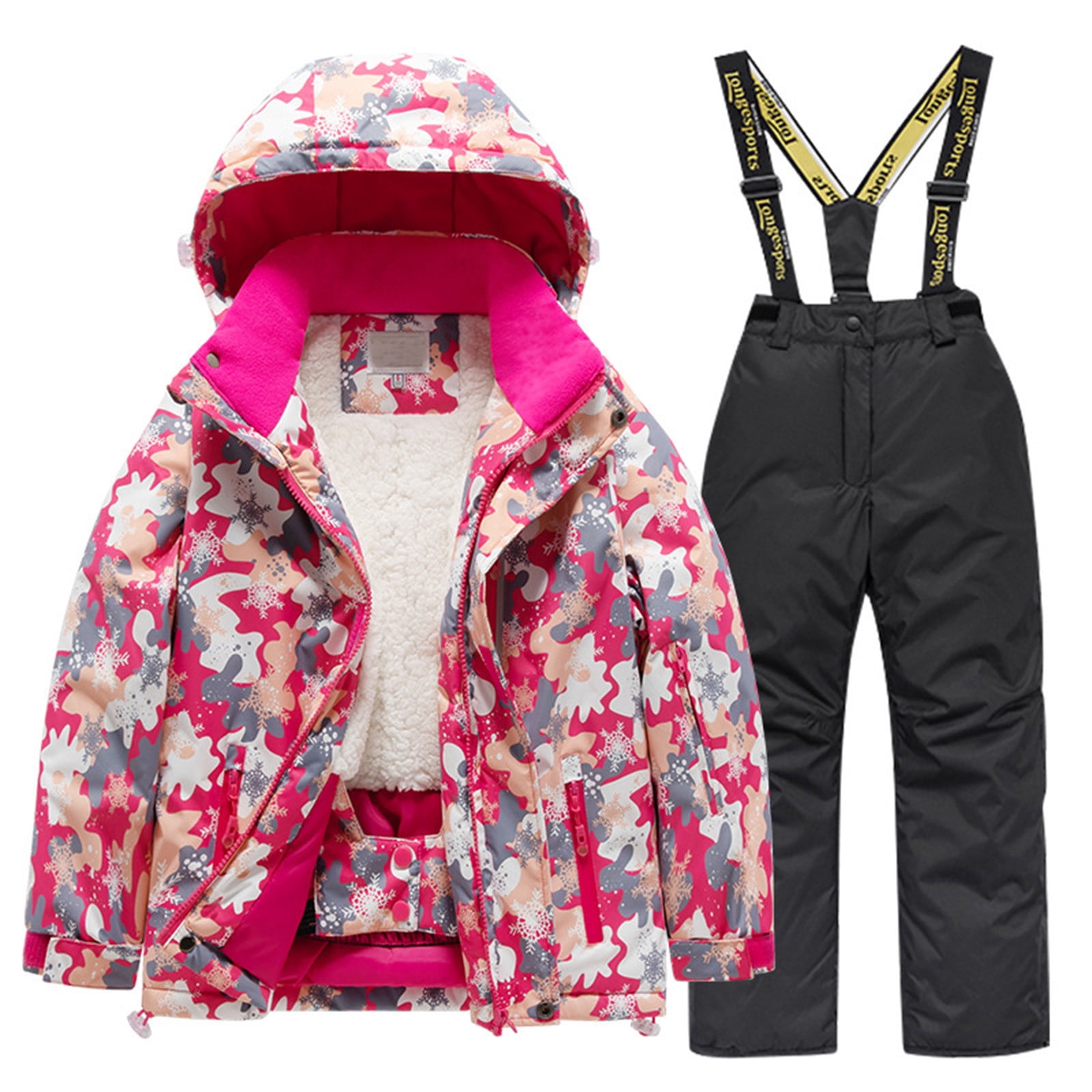 Hiiyo Kids Fleece Lined Ski Jacket & Pants Set Winter Snowboarding Winter Warm Snow Suits