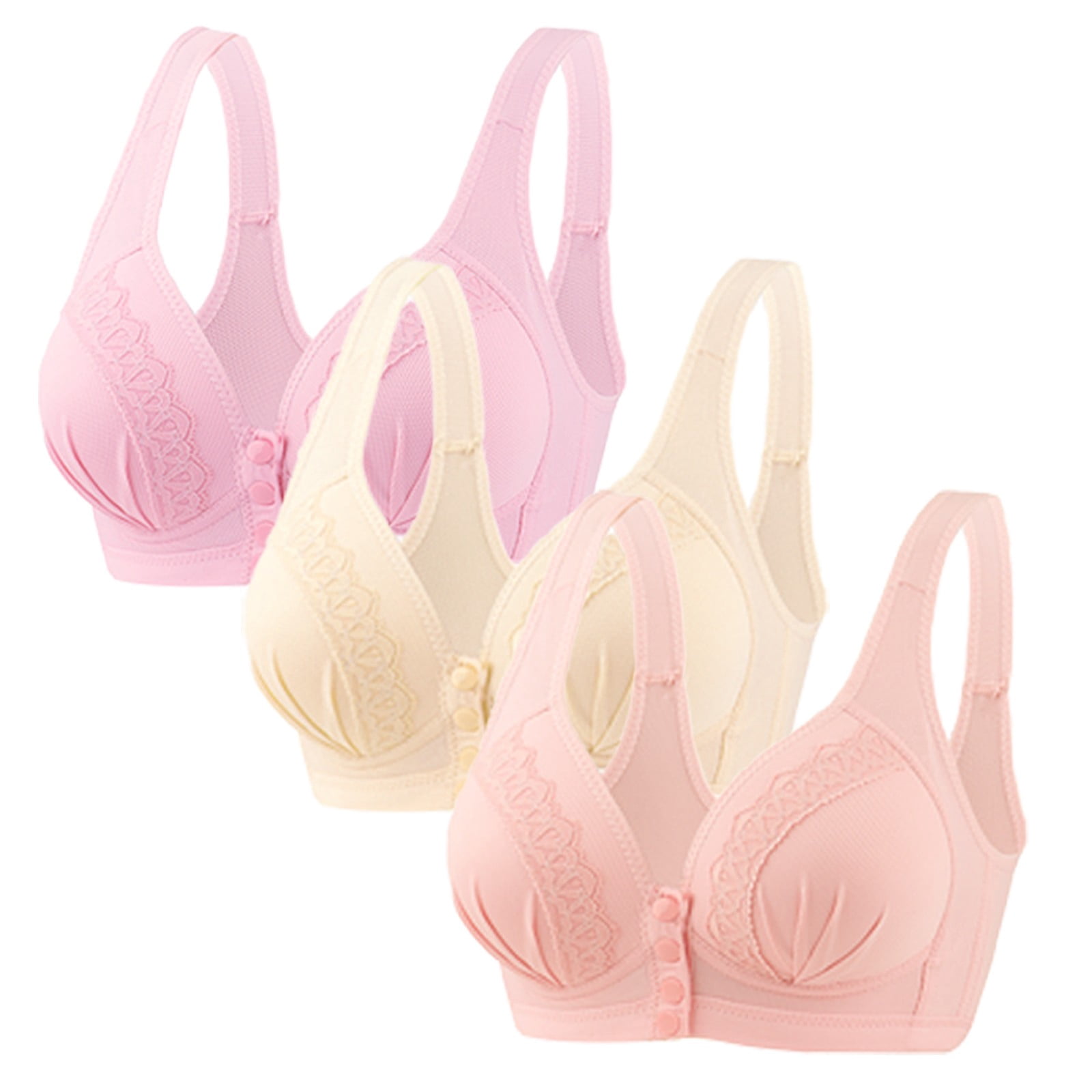 Timegard 3pc Wireless Bras for Women Front Closure Full Support Wide Strap Comfort Breathable Everyday Bra