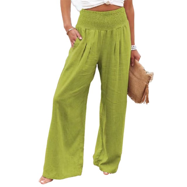 MAWCLOS Pantalon de Détente à Jambe Grand Taille Haute pour Femme, Vert Vif, Taille 2TG