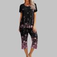 thumbnail image 2 of Mikilon Pyjama Décontracté pour Femmes, Ensemble de Sommeil, Imprimé Vintage, Manches Courtes, Pantalon Capri, 2 Pcs, Col Rond, Tenue de Détente Décontractée avec Poches, Ensemble 2 Pcs, Rose Vif, P, 2 of 8