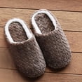 thumbnail image 2 of Mens and Womens Furry Slippers Flannel Lining Close Toe Solid Color Simplicity Thick Bottom Memory Foam Comfortable Non-Slip Warm Winter Home Slippers Brown, 2 of 6
