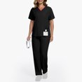thumbnail image 3 of V Neck Scrubs for Women Set Scrubs Top Drawstring Straight Pants 4 Way Stretch Medical Nursing Uniforms Matching Sets, 3 of 5