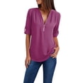 thumbnail image 1 of Women Ladies Zipper Button Long Sleeves Loose Chiffon Shirt Clothing, 1 of 1