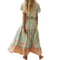 thumbnail image 3 of Femmes Bohème Floral Print Sexy V Cou Manches Courtes Flowy Beach Party Maxi Robe S-XL, 3 of 15
