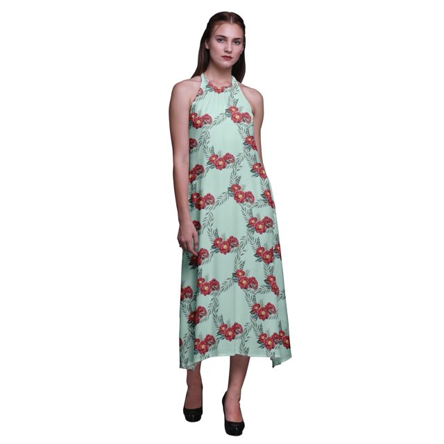 Bimba Floral Causal Long Dos Nu Licol Robe de Plage Imprimé Femmes-X-Petit