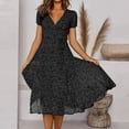 thumbnail image 2 of Pisexur Robe d'Été pour Femme, Manches Courtes, Imprimé Floral à Volants, Décolleté Plongeant Aguichant en V, Taille Haute, Robe Longue Fluide et Courte, Robe de Vacances Décontractée, 2 of 9