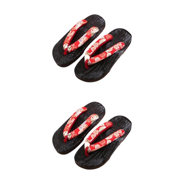 ZheElen Sabots Japonais Pantoufles Geta Sandales Sandales de Plage pour Hommes Femmes 36 Rouge Rond Taille 40 2Ensemble