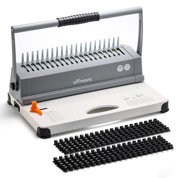 OFFNOVA Binding Machine, 21-Hole 450 Sheets Paper Comb Binding Machine for Letter Size / A4 / A5 Paper, Easy to Punch Handle, Adjustable Margin, Book