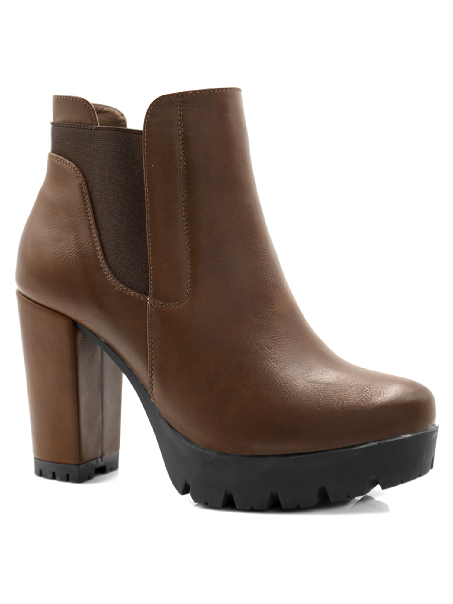 Unique Bargains Women's Chunky High Heel Platform Zip Chelsea Boots