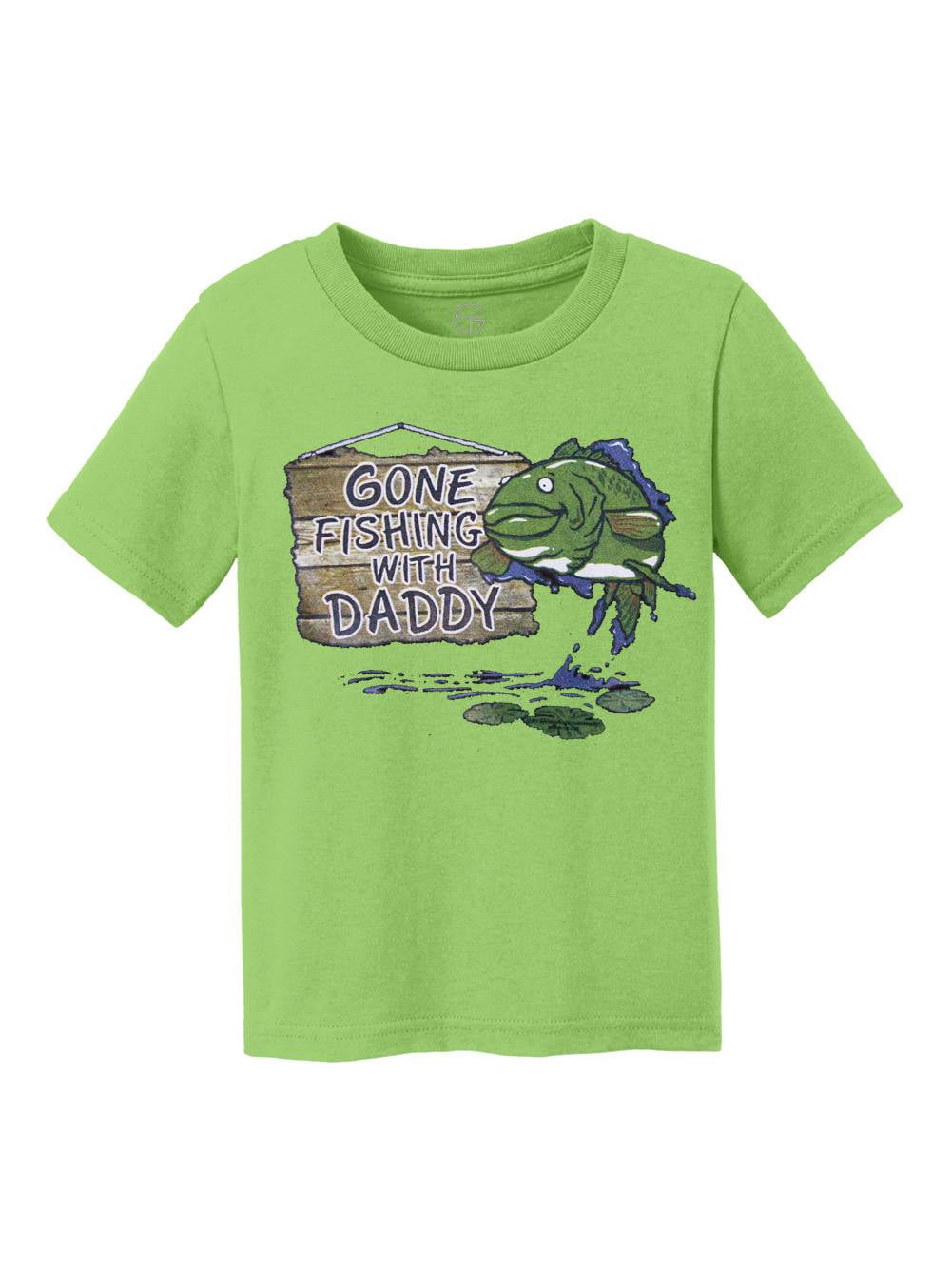 Gone Fishing With Daddy Kids Cotton T-Shirt - Lime Green - Small