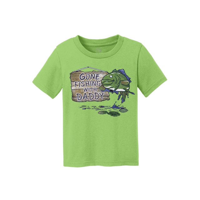 Gone Fishing With Daddy Kids Cotton T-Shirt - Lime Green - Large