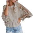 thumbnail image 2 of Weiqiqre Hauts pour Femmes Tendance Manches Courtes Col Rond Dentelle Blouse Transparente à Imprimé Floral 3D Hauts, 2 of 8