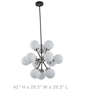 Lampe suspendue élégante noire et chromée avec 12 luminaires – Éclairage contemporain pour espaces modernes