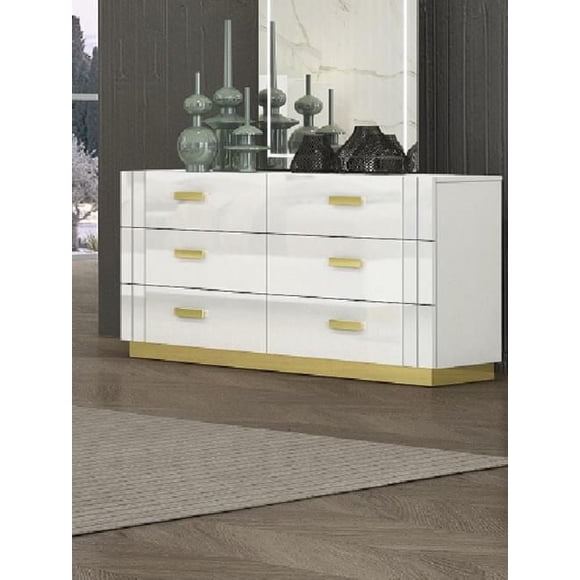 K-Living Tanner Dresser In White With Titanum Gold Metal Accent