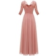 thumbnail image 4 of Meichang Robes en Mousseline pour Femmes Tendance Dentelle Manches 3/4 Robe à Col en V Tunique Vintage Florale Évasée Swing Robe d'Été Décontractée Couleur Unie Soirée Fête Robes d'Été, 4 of 8